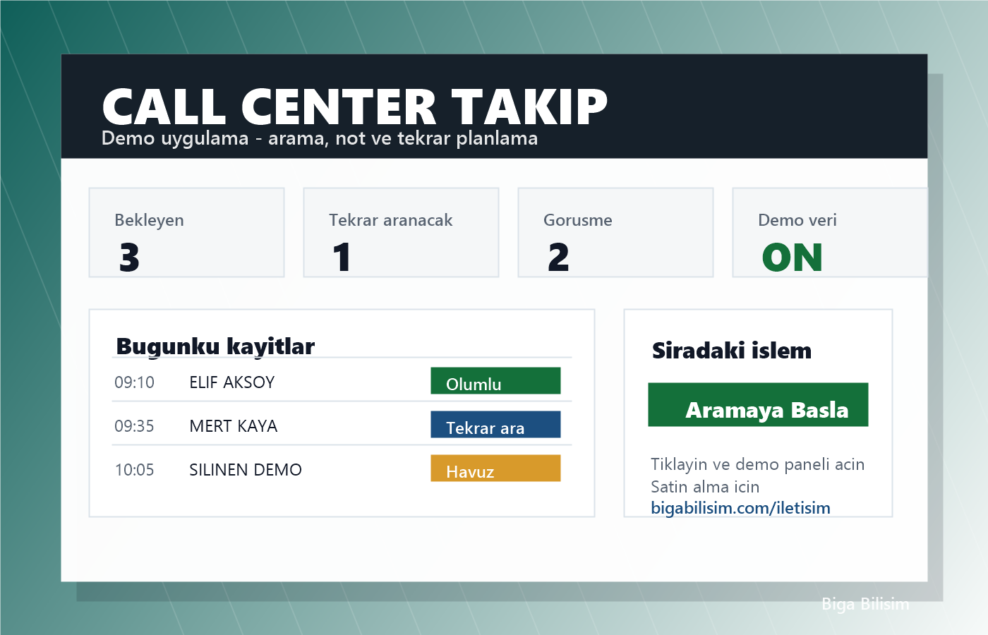 Call Center Takip demo görseli